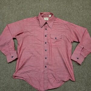 Vintage 70s Campus Shirt Mens XL Pink Long Sleeve Dagger Collar Button Down